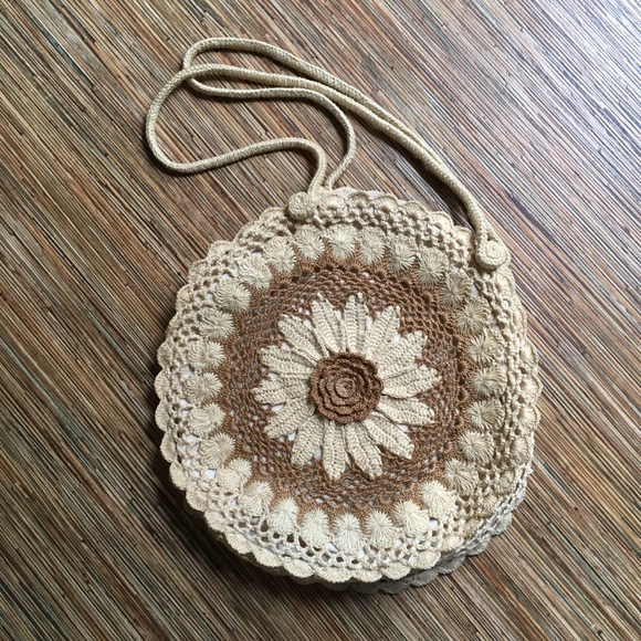 Handmade Handbag Crochet Lined Shoulder Bag 13” - Picture 1 of 10